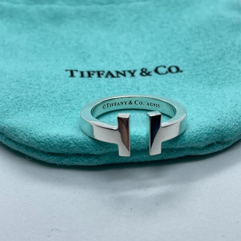 Tiffany & Co Silver T Square Ring Band Ring Size 8